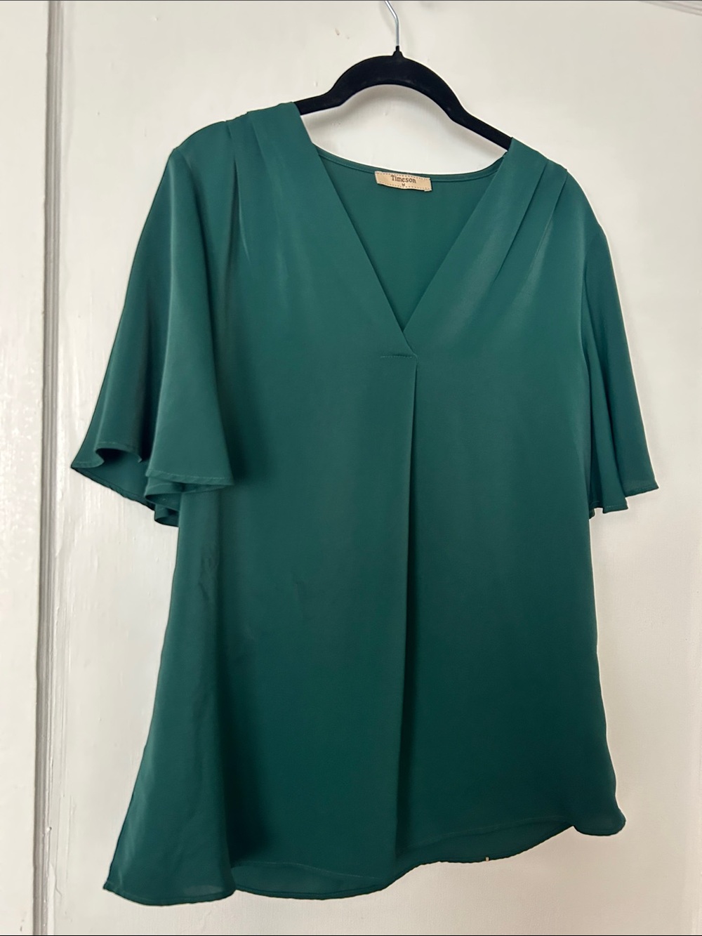 Timeless Teal V-Neck Flutter Sleeve Blouse